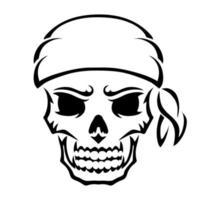 pirate de crâne en colère. silhouette de contour. élément de conception. illustration vectorielle isolée sur fond blanc. modèle pour livres, autocollants, affiches, cartes, vêtements. vecteur