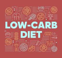 bannière de concepts de mot régime faible en glucides. nutrition cétogène. mode de vie sain. présentation, site internet. idée de typographie de lettrage isolé avec des icônes linéaires. illustration de contour de vecteur