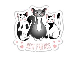 autocollant avec mignonne gris et noir et blanc chats isolé sur blanc Contexte. vecteur illustration pour les enfants. meilleur amis.