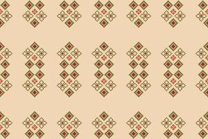 traditionnel ethnique motifs ikat géométrique en tissu modèle traverser point.ikat broderie ethnique Oriental pixel marron crème Contexte. abstrait, vecteur, illustration. texture, écharpe, décoration, papier peint. vecteur