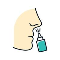 icône de couleur de nez d'égouttement. maladie nasale. grippe et virus de la grippe. rhume. soins de santé. la maladie et la maladie. médicament en bouteille. traitement de la maladie. pulvérisateur respiratoire. illustration vectorielle isolée vecteur