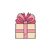 mignonne romantique cadeau boîte avec rose arc icône. la Saint-Valentin journée cadeau. vecteur illustration sur blanc Contexte.