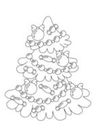 arbre de noël décoré. page de livre de coloriage pour les enfants. personnage de style dessin animé. illustration vectorielle isolée sur fond blanc. vecteur