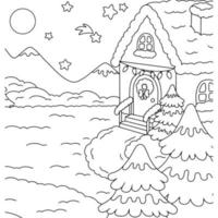 magnifique paysage naturel. page de livre de coloriage pour les enfants. style de bande dessinée. illustration vectorielle isolée sur fond blanc. vecteur