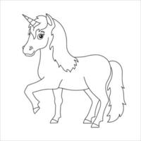 jolie licorne. cheval de fée magique. page de livre de coloriage pour les enfants. style de bande dessinée. illustration vectorielle isolée sur fond blanc. vecteur