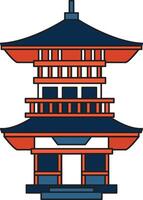 main tiré Japonais et chinois style pavillons ou pagodes dans plat style vecteur