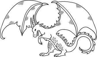 main tiré dragon personnage dans plat style vecteur