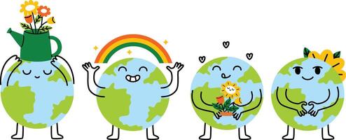 dessin animé mignonne mascotte Terre avec content expression Terre journée ensemble illustration vecteur