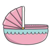 une dessin animé illustration de une rose bébé le chariot avec une canopée vecteur