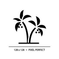 Date paumes dans Émirats arabes unis noir glyphe icône. désert arbre de vie. Dubai secteur agroalimentaire. paradis tropical. nourriture sécurité. silhouette symbole sur blanc espace. solide pictogramme. vecteur isolé illustration