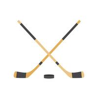 deux franchi le hockey des bâtons et une palet plat conception vecteur illustration. le hockey des bâtons, indices avec palet isolé sur blanc Contexte. sport équipement symbole