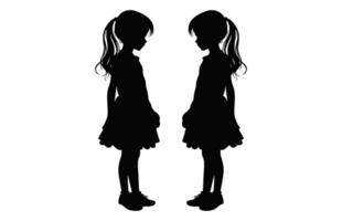 mignonne double sœur silhouette noir vecteur, jumeaux les filles silhouette isolé sur une blanc Contexte vecteur