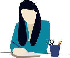 affaires femme l'écriture avec emploi. travail femme personnage vecteur illustration.