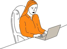 Jeune femme travail à sa Bureau vecteur plat style dessin animé illustration