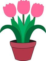 tulipe fleur dans vase plat style vecteur illustration