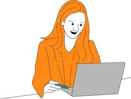 Jeune femme travail à sa bureau. vecteur plat style dessin animé illustration