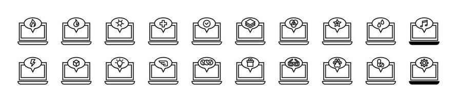 pack de ligne Icônes de portable et discours bulle. modifiable accident vasculaire cérébral. Facile contour signe pour la toile des sites, journaux, des articles livre vecteur