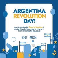 Argentine révolution journée sur mai 25ème fête social médias Publier avec argentin drapeau, des ballons, géométrique Icônes. vecteur graphique, plat conception pour prospectus, illustration. nationale journée de Argentine.