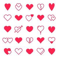 l'amour cœurs icône. abstrait rouge aimant cœur symboles pour valentines jour, contour charmant rouge cœur éléments et l'amour silhouette Icônes vecteur isolé ensemble. contour et rempli signe pack
