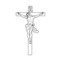 jésus christ crucifié mort sur la croix illustration vectorielle contour monochrome vecteur