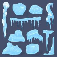 hiver glaçons. neige la glace casquette, givré cristal cube blanc glaçons signe, la glace casquettes, pièce et cristal bloquer isolé vecteur illustration symboles ensemble