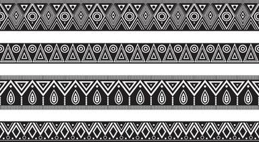 vecteur ensemble de sans couture monochrome géométrique Indien ornements. les frontières, cadres, motifs de indigène les peuples de le amériques, aztèque, Maya, incas.