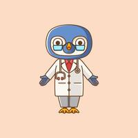 mignonne manchot médecin médical personnel chibi personnage mascotte icône plat ligne art style illustration concept dessin animé vecteur