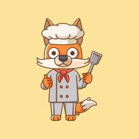 mignonne Renard chef cuisinier servir nourriture animal chibi personnage mascotte icône plat ligne art style illustration concept dessin animé vecteur