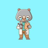 mignonne ours médecin médical personnel chibi personnage mascotte icône plat ligne art style illustration concept dessin animé 0 vecteur