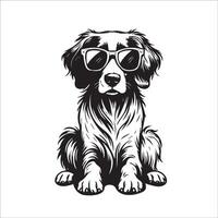 ai généré noir et blanc Bretagne chien portant des lunettes de soleil illustration vecteur