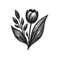 ai généré tulipe fleur silhouette noir et blanc illustration vecteur