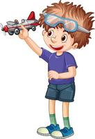 un garçon porte des lunettes jouant au jouet d'avion vecteur