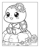 ai généré mignonne tortue coloration page pour des gamins vecteur