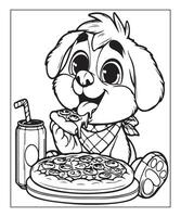 ai généré chien en mangeant Pizza coloration page vecteur