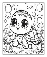 ai généré mignonne tortue coloration page pour des gamins vecteur