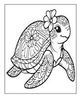 ai généré mignonne tortue coloration page pour des gamins vecteur