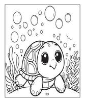 ai généré mignonne tortue coloration page pour des gamins vecteur