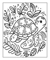 ai généré mignonne tortue coloration page pour des gamins vecteur