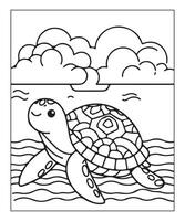 ai généré mignonne tortue coloration page pour des gamins vecteur