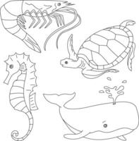 aquatique animaux clipart ensemble. mer animaux de crevette, mer tortue, baleine, hippocampe vecteur