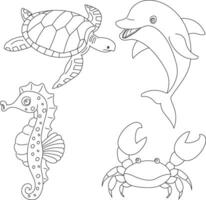aquatique animaux clipart ensemble. mer animaux de hippocampe, mer tortue, dauphin, Crabe vecteur