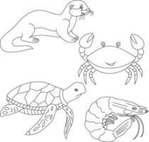 aquatique animaux clipart ensemble. mer animaux de loutre, mer tortue, crabe, crevette vecteur