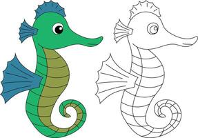 hippocampe clipart ensemble. contour et coloré hippocampes vecteur