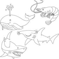 aquatique animaux clipart ensemble. mer animaux de baleine, requin, crevette vecteur