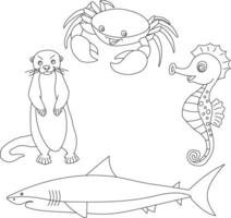 aquatique animaux clipart ensemble. mer animaux de hippocampe, requin, loutre, Crabe vecteur