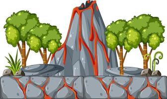 volcan avec lave en style cartoon vecteur