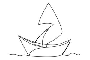 continu un ligne dessin papier bateau contour vecteur art illustration