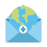 médecin en ligne, monde dans l'enveloppe e-mail protection médicale covid 19, icône de style plat vecteur