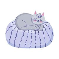 Chat animal reposant sur coussin icône isolé fond blanc vecteur