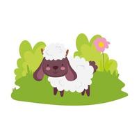 Mouton fleur herbe ferme animal cartoon icône isolé sur fond blanc vecteur